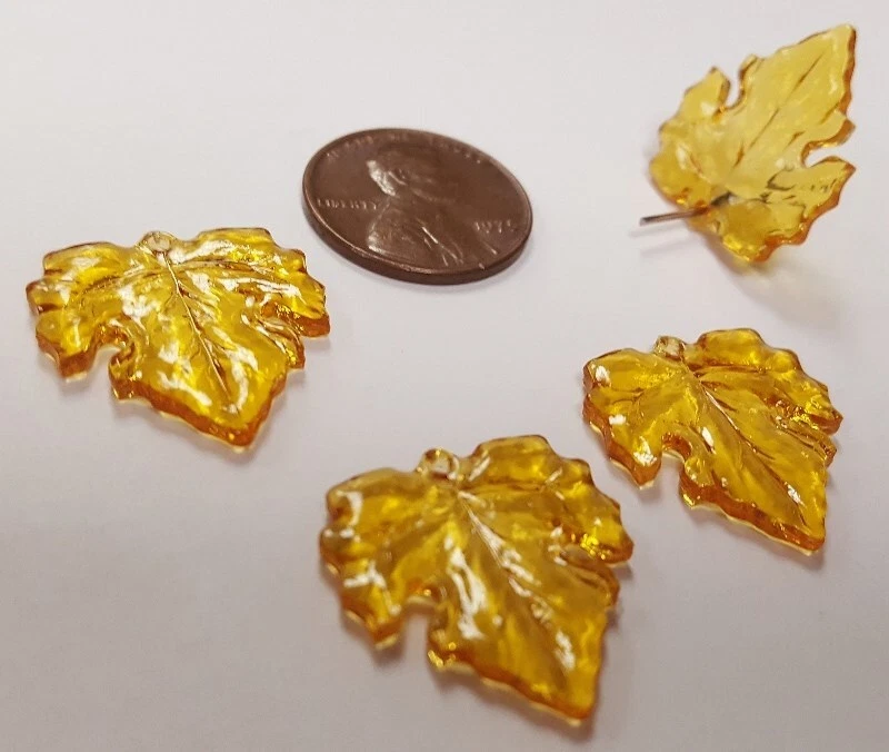 12 HOJAS DE ARCE TOPACIO CLARO VINTAGE 20mm. DIJES DE CUENTAS COLGANTES ACRÍLICOS GRABADOS N160 Foto 3 de 3