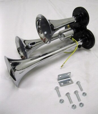 NEW Three Trumpet Train Air Horn - Super Loud Horns - Chrome Metal Horn - Nice