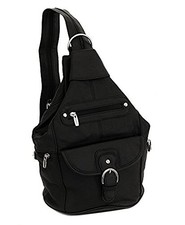 Womens Leather Convertible 7 Pocket Medium Size Tear Drop Sling One Size Black