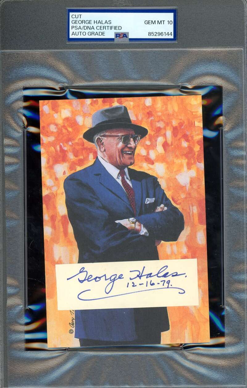 George Halas Gem Mint 10 PSA DNA Signed Goal Line Art Card Cut Autograph