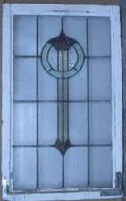 LARGE OLD ENGLISH LEADED STAINED GLASS WINDOW FLORAL CREST 22 1/2" x 36 3/4"