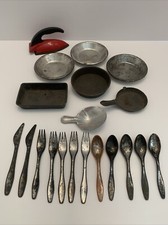 Child  s Vintage Kitchen Bakeware Utensils Wolverine Iron Plastic Metal READ