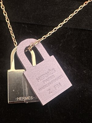 NIB Hermes Z Engraved O'Kelly PM x Leather Necklace Sakura Leather