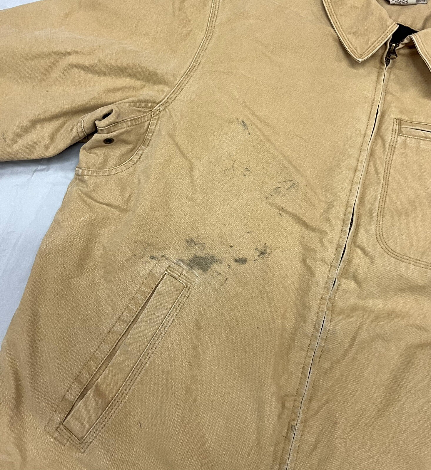 LL Bean Katahdin Iron Works Jacket Extra Large Beige Black Mens Puffer