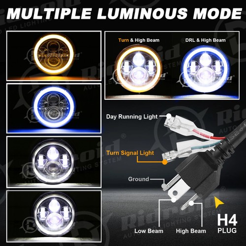 Round 7" LED Headlights Blue Halo Angle Eyes Fit For Jeep Wrangler TJ JK 97-18 - Picture 3 of 15