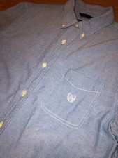 Chaps Wrinkle Free Dress Shirt Men’s Medium Lt. Blue Oxford Pocket Button Collar