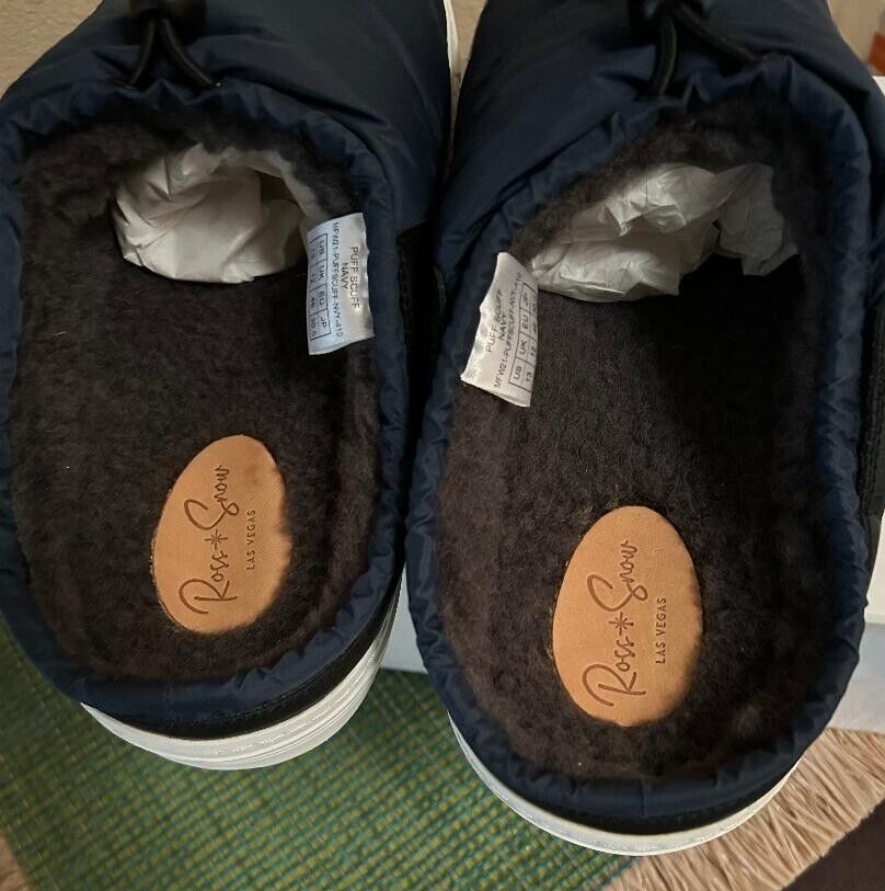 Ross & Snow Men\'s Wool Lined Puff Scuff Handcrafted in Italy $350 NIB Ross Snow Puff Scuff Grey Suede Shearling Lined Mule Shoes  main image 3