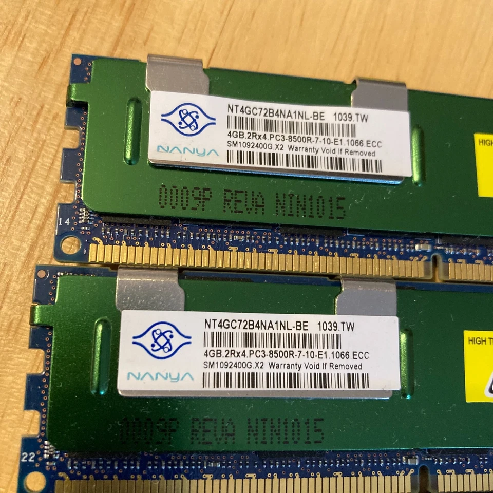 LOT 4x NANYA 4GB 2RX4 PC3-8500R-7-10-E1 NT4GC72B4NA1NL-BE ECC Server RAM 16GB - Image 2 of 4