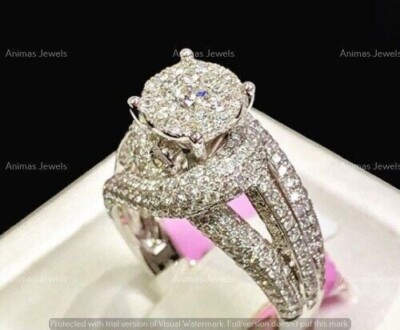 2.40 CT Round Cut Lab-Created Diamond Halo Engagement Ring 14K White Gold Plated