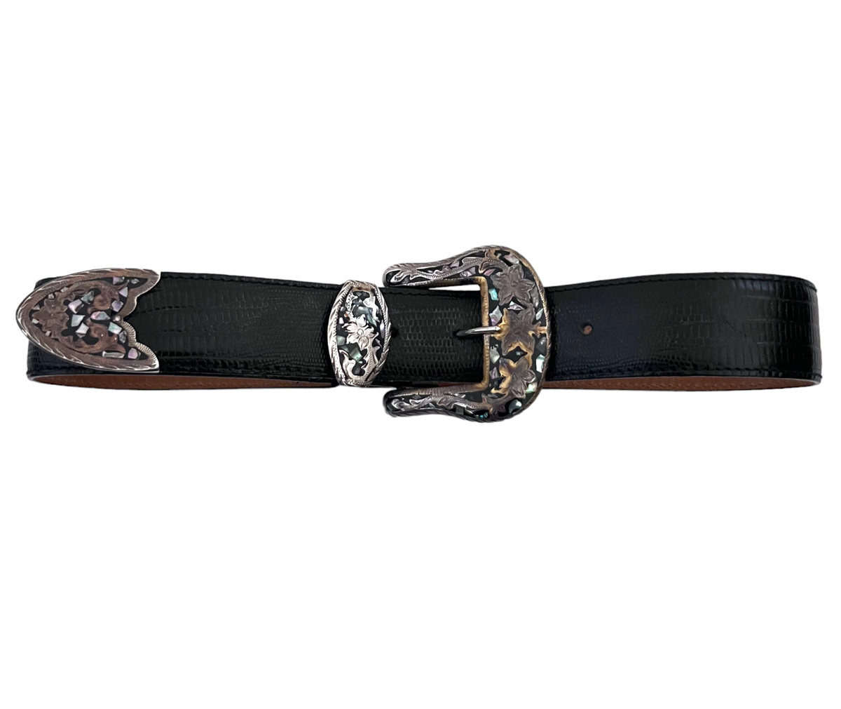 AL BERES Lizard emboss leather belt w Western buckle sz 26  display picture 1