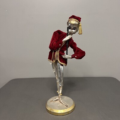 MCM VTG 1950-1960s Wooden Flute Playing Silver Pixie/Elf 5.5x16  Holiday