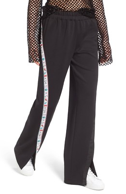   KYE Black Emoji Tape Stretch Crepe Wide Leg Track K-Pop Fenty Seoul Pant 2 M