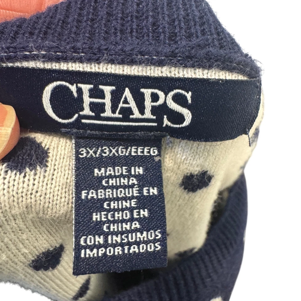 Chaps Size 3X Navy & White Polka Dot Chiffon Hem Sweater - Image 4 of 4