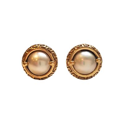 18K Yellow Gold Mobe Pearl Button Earrings #17520