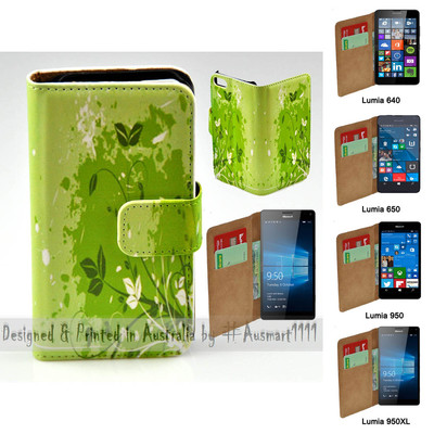 For Nokia Series - Green Leaf Vector Print Wallet Mobile Phone Case Cover 