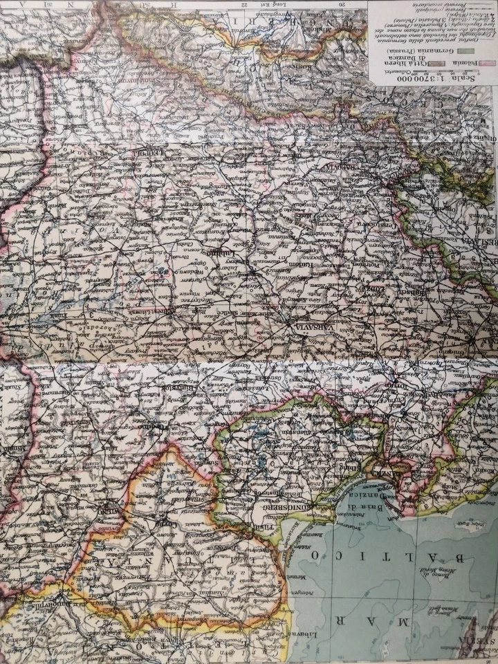 1924 POLAND Vintage Large Geographical Map ORIG Italian 12.5 x 10.5" C13-1 - Image 2 of 3