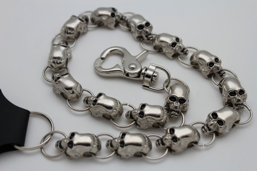 Men Silver Metal Long Wallet Chain Link Jeans Biker Skull Trucker Gothic Rocker - Afbeelding 1 van 12