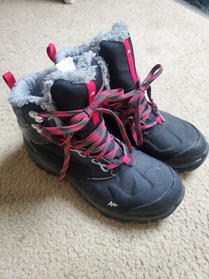 Quechua Womens Hiking Boots Size 8.5 Black Pink Waterproof