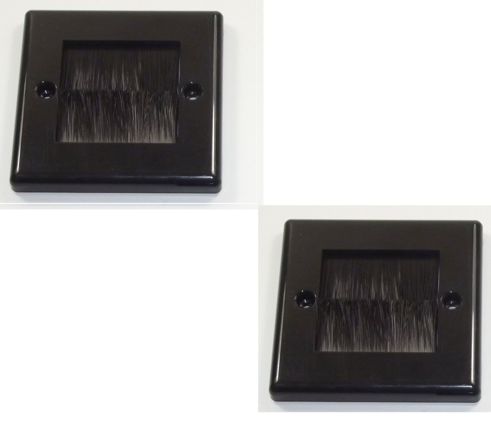 2x BLACK Brush Face Plate - Single Gang Cable Entry / Exit Wall Plate TV/AV etc