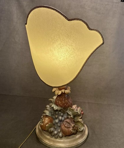 French Carved Wood Lamp Base Fruits Pomegranate Grapes Pineapple Rare 1950s - Picture 17 of 24