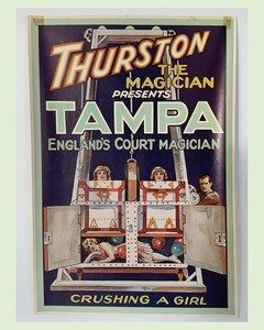 Tampa Englands Court Magician Rays Sugden Crushing A Girl Poster Repro—19½x13⅜”
