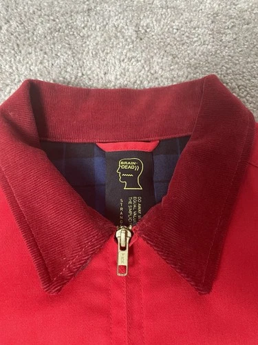 Brain Dead No Brainer Club Work Jacket Red Small Corduroy Collar Box Patches image 10