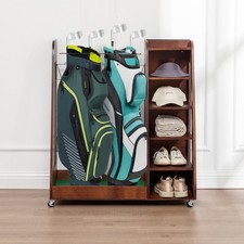 Golf Bag Organizer for Garage Premium Wooden Storage Rack Fit 2 Bags 35.5 x 18 x