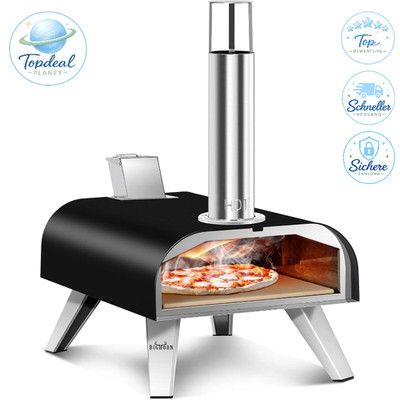 Pizzaofen Holzpellet Tragbar Edelstahl Schwarz Holzbefeuert für Outdoor Grillen