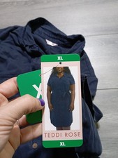Teddi Rose Dress Womens X-Large Navy Button Down Belted Tencel Pockets