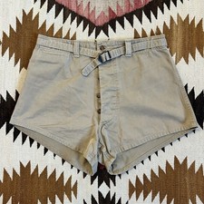 Vintage 1940s WW2 US Military Belted Swim Scuba Trunks Khaki Shorts Sz 32