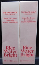 Lot Of 2 The Face Shop Vegan Eye Cream Rice Water Bright 20mL Ea Exp: 5/27 New