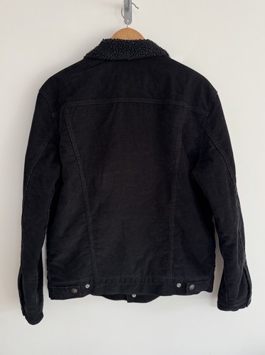 Levi’s Sherpa Trucker Jacket Vintage 90s Black Corduroy Black Fur Large - Picture 9 of 13