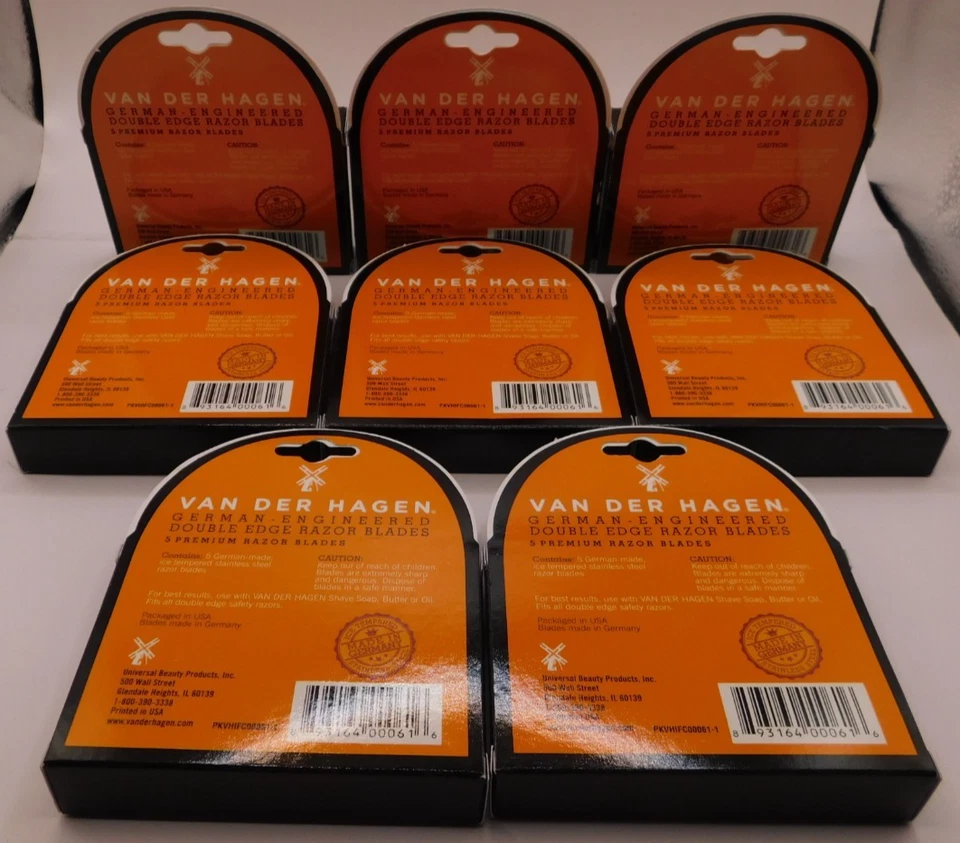 8 Pk Van Der Hagen Doble Borde Acero Inoxidable Maquinilla de Afeitar Recambios 5 Hojas Ea Nuevo Foto 2 de 4