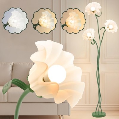 Flower Floor Lamp,Vintage 3 Heads Floral Lamps,3 Color Modes LED