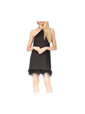 MICHAEL MICHAEL KORS Womens Black Feathered Tie Closure Logo Lined Dress L