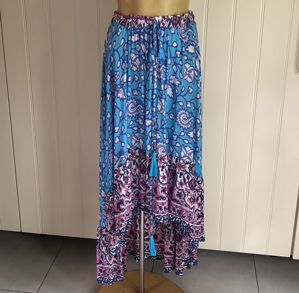SKIRT High low hem Drawstring elasticated waist Floral Ruffle Sz M Boho Hippie