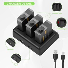 3Pack Battery+Charger for GoPro Hero 5 6 7 8 Black CHDHX-501 AHDBT-501 AHDBT-801