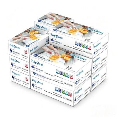5000 PCS Clear Polyethylene Disposable Gloves, Food Safe, 10×500 Bulk Pack