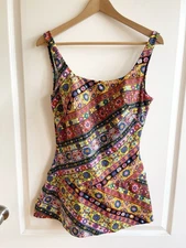 Vintage 1960s Rose Marie Reid Swimsuit One Piece Floral Retro Pinup Playsuit