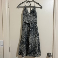 Vtg Y2K Express 100% Silk Halter Dress 0 Animal Print Babydoll Mini Indie Sleaze