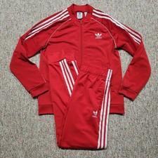 Adidas Tracksuit Unisex Kids Large Red Primeblue Jacket Pants SST White Stripes