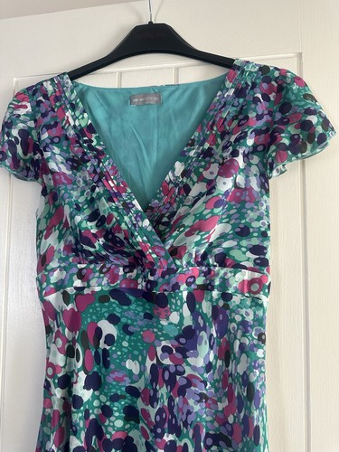 Per Una Lovely Lined Fit & Flare Long Dress Abstract Multicoloured Summer V Neck - Picture 3 of 5
