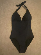 Ladies black halter neck one-piece swimming costume swimsuit size 8 Used vgc
