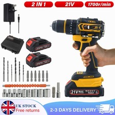 21V Cordless Drill Combi Driver High Power Electric Screwdriver Set +2 Batteries