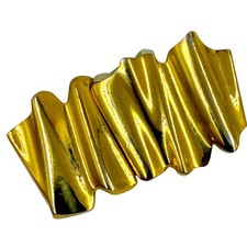 Vintage Dotty Smith Gold Tone Belt Buckle Accordion Ripple Wave Statement 80s