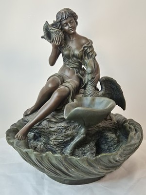 Jugendstil Wasserspiel - Leda und der Schwan Bronzeoptik 35cm
