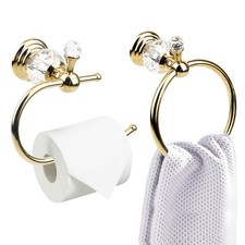 Luxury Gold Crystal Wall Mount Toilet Paper Holder  Towel Ring Set