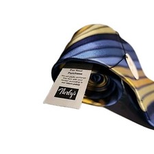 Bruno Piattelli Mens Neck Tie Blue Gold Striped 100 Pure Silk Handmade New Tags