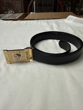 46 Inch Men  s Black Belt with A Gianni Versace Buckle Medusa Head Leather Belt