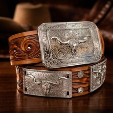 West Star Texas Concho Brown Belt Longhorns Clear Rhinestones Size Large Tan Br